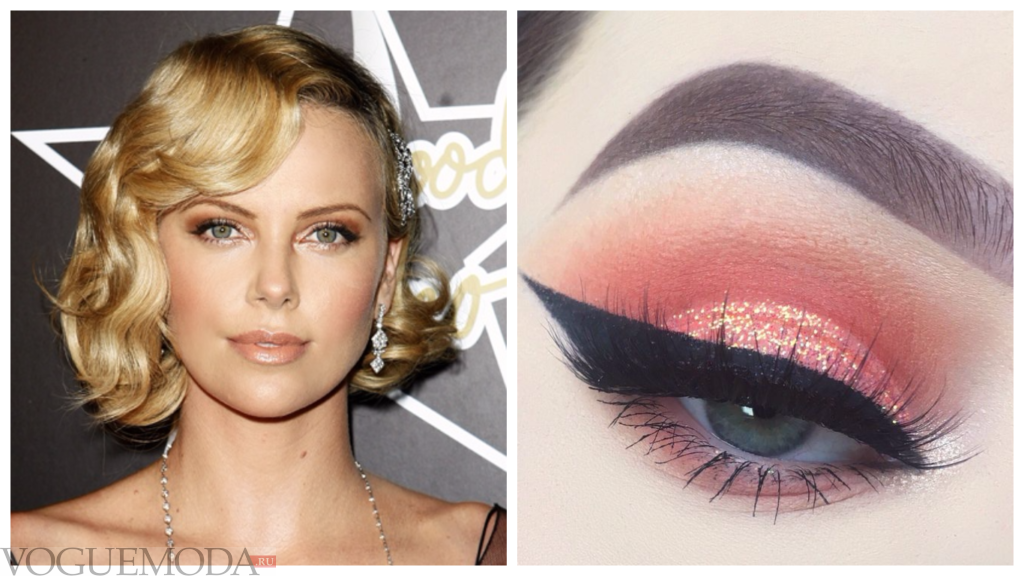 макияж для голубых глаз с персиковыми тенями знаменитость